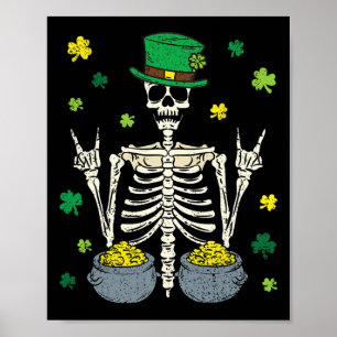 Affiche Lutin squelette Saint-Patrick jour shamrock clou d