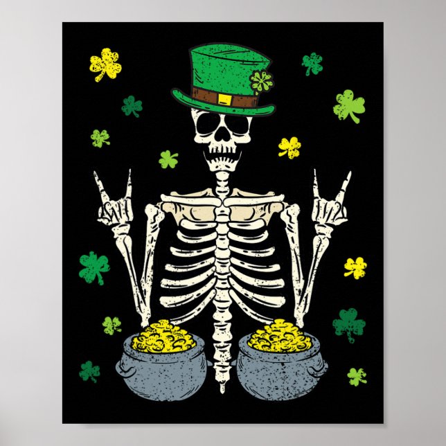 Affiche Lutin squelette Saint-Patrick jour shamrock clou d (Devant)