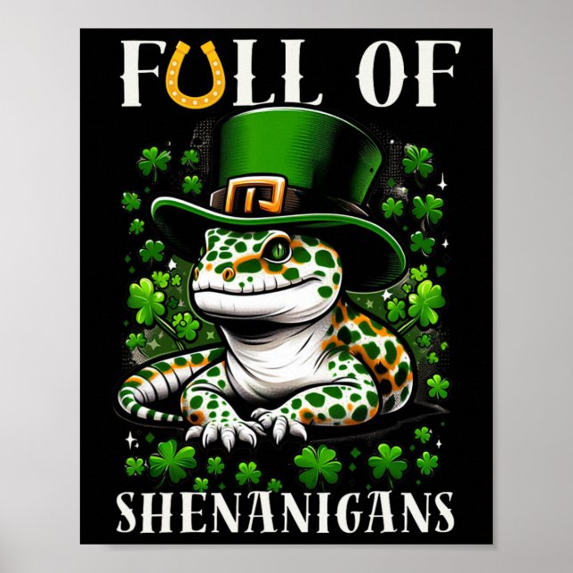 Affiche Lutin Trèfle Feuille Geckos Léopard St Patrick (Devant)