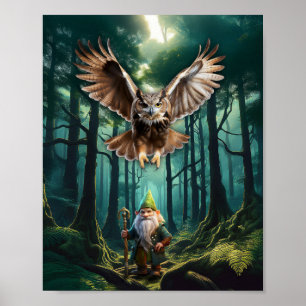 Affiche Lutins des forêts avec leur chouette hulotte garde