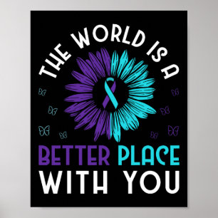 Affiche Lutte Contre Le Suicide Ribbo Turquoise Et Violet