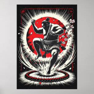 Affiche Lutteur de Sumo sous la Lune Rouge, Art d'Anime Ja