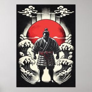 Affiche Lutteur de Sumo sous la Lune Rouge, Tatouage d'Ani