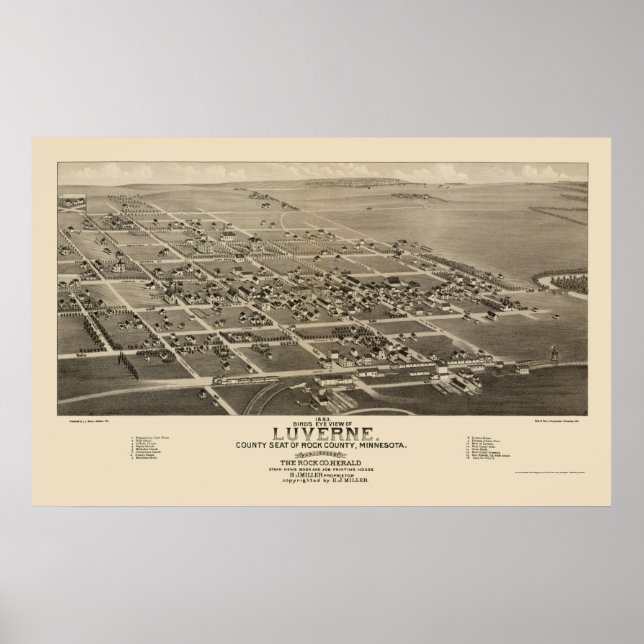 Affiche Luverne, MN Carte panoramique - 1883 (Devant)