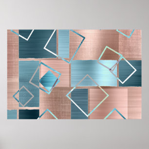 Affiche Luxe Abstrait Blush Rose Gold et Turquoise Géomé