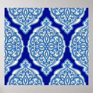 Affiche Luxe blanc-bleu, ornement turc.
