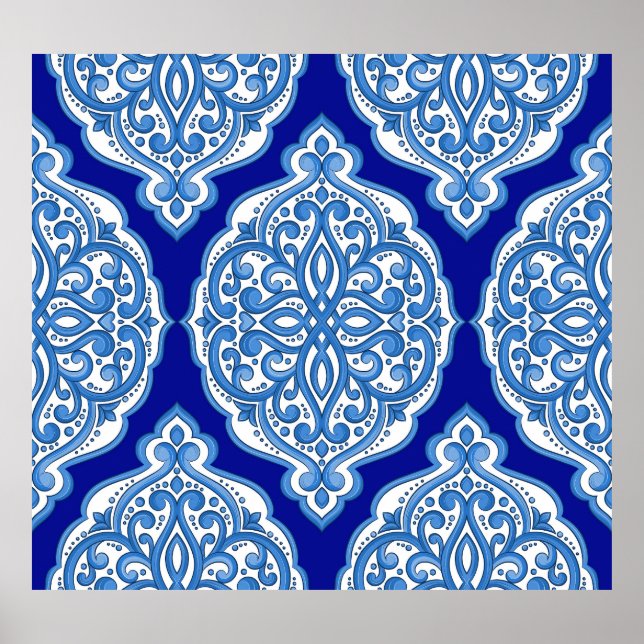 Affiche Luxe blanc-bleu, ornement turc. (Devant)