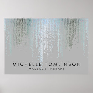 Affiche Luxe Blue Silver Confetti Motif de pluie
