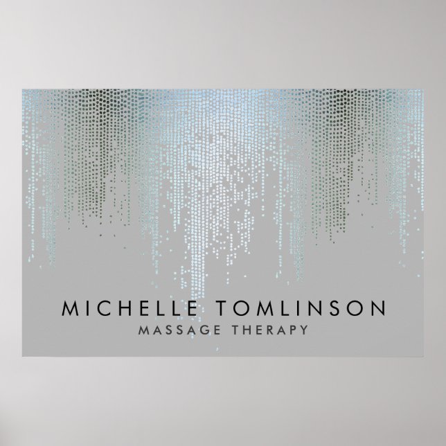 Affiche Luxe Blue Silver Confetti Motif de pluie (Devant)