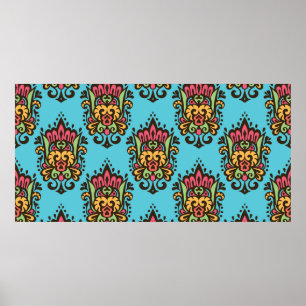 Affiche Luxe Damask fleur motif sans couture. Vint floral