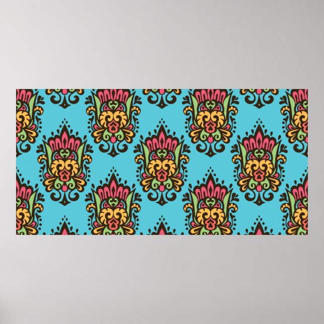 Affiche Luxe Damask fleur motif sans couture. Vint floral (Devant)