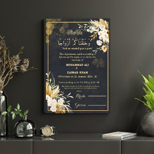 Affiche Luxe Gold Floral Frame Black Nikah certificat