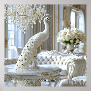 Affiche Luxe Paon Blanc Art Style Sculpture Élégante