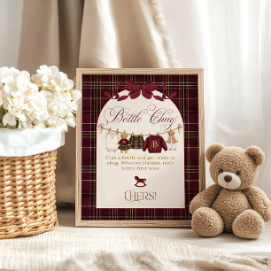 Affiche Luxsary Teddy Baby Shower Fille à Carreaux Biberon