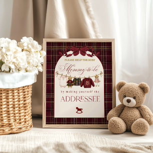 Affiche Luxsary Teddy Baby Shower Fille à carreaux destina