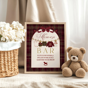 Affiche Luxsary Teddy Baby Shower Fille Carreaux Momosa Ba