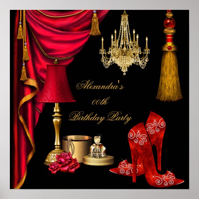 Affiche Luxueuse Femme Or Noir Rouge (Devant)