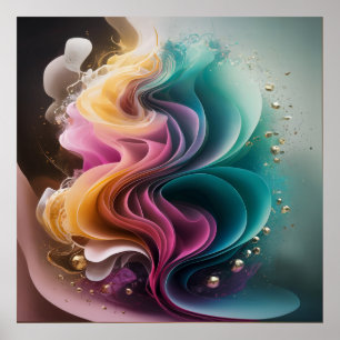 Affiche Luxueux Abstrait Contemporain couleurs vives or