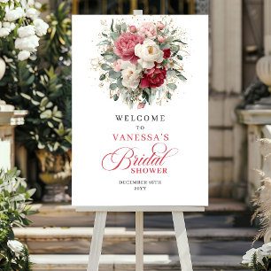 Affiche Luxueux Accueil de la Fête de Mariage Florale Rose