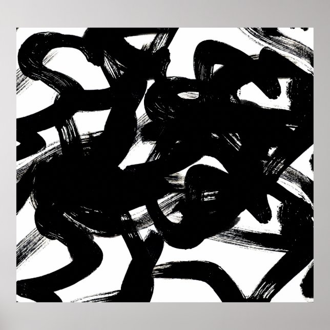 Affiche Luxueux Gold Art : Abstrait Black Stroke. (Devant)