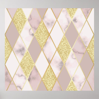 Affiche Luxueux Marbre Golden Géométrique