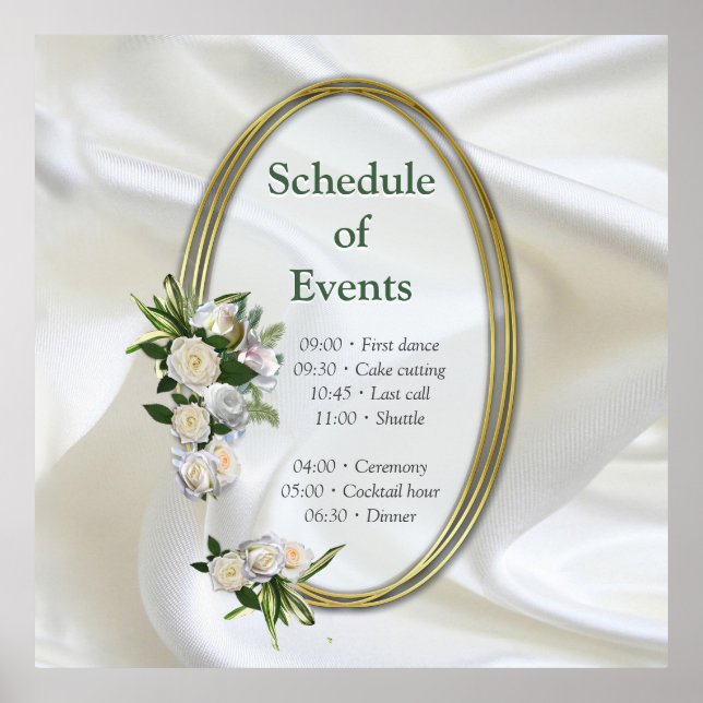 Affiche Luxurious, White, Flowing Silk & White Roses. (Devant)