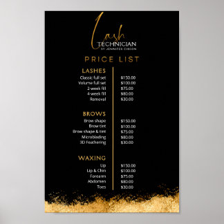 Affiche Luxury Black and Gold Lash Tech Price List 