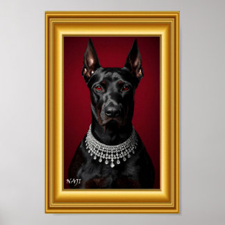 Affiche Luxury Doberman Portrait with Diamond Necklace – E