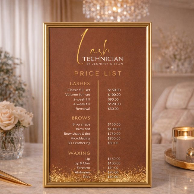 Affiche Luxury Gold & Brown Lash Tech Price List  (Créateur téléchargé)