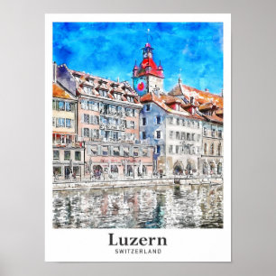 Affiche Luzern Suisse Voyage Aquarelle main tirée