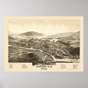 Affiche Luzerne et Hadley, carte panoramique de NY - 1887