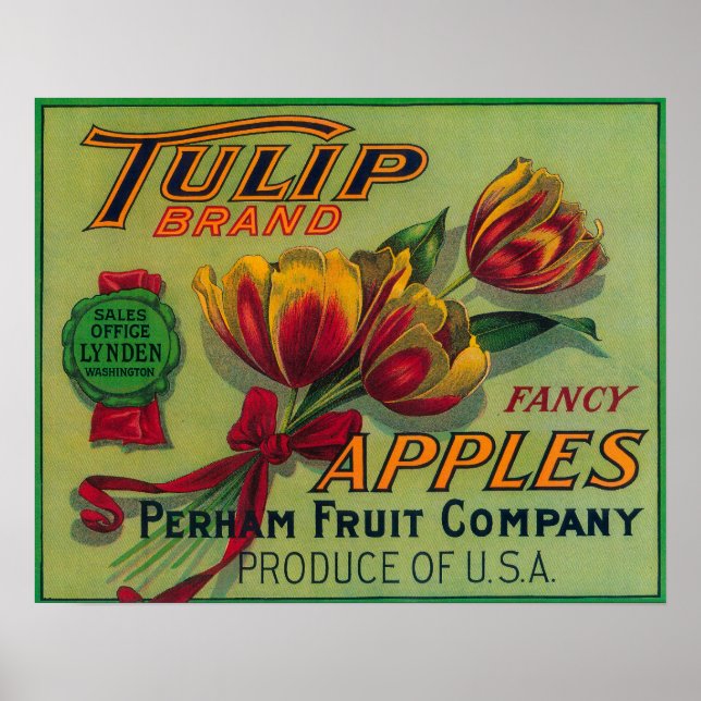 Affiche Lynden, Washington Tulip Étiquette Apple Crate (Devant)