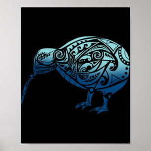 Affiche Lynésie Maori Kiwi Oiseau Océan Bleu Nouvelle-Zéla