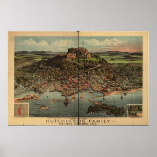Affiche Lynn Massachusetts 1881 Carte panoramique antique