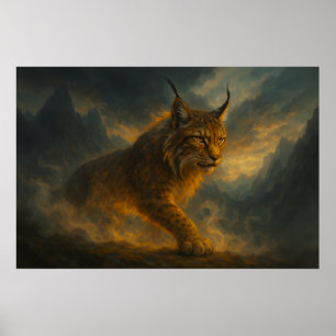 Affiche Lynx doré mystique dans le brouillard du coucher d