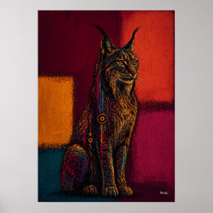 Affiche Lynx Expressionniste dans des Champs de Couleurs A