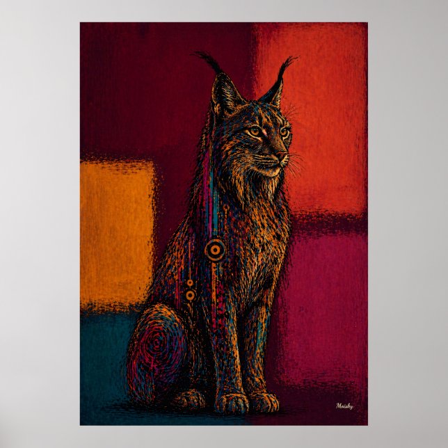 Affiche Lynx Expressionniste dans des Champs de Couleurs A (Devant)
