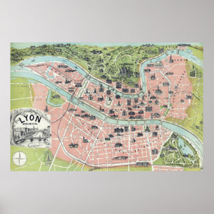 Affiche Lyon Carte Monumentale Garnier Frères Paris 1894