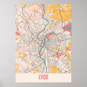 Affiche Lyon - France Chalk City Carte