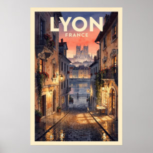 Affiche Lyon France Voyage Rétro