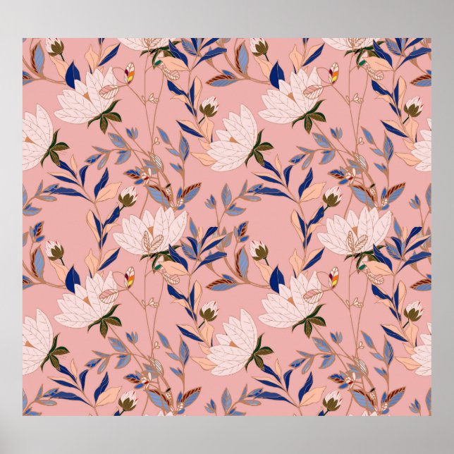 Affiche Lys crème Beige : Arrière - plan rose sans couleur (Devant)