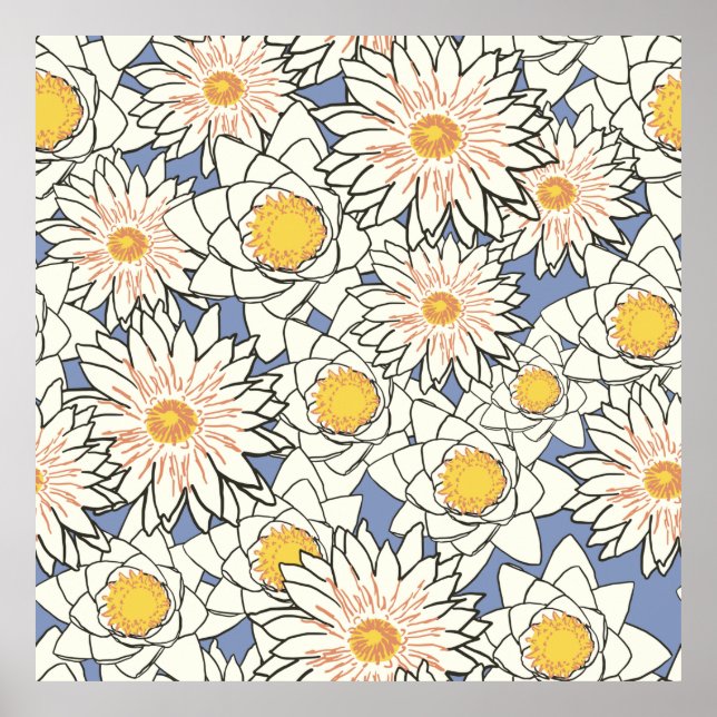 Affiche Lys de lotus motifs à fleurs (Devant)
