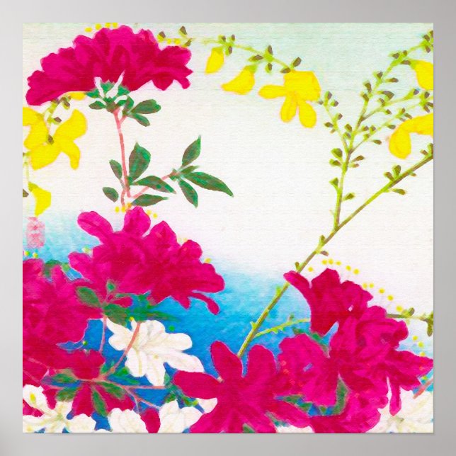 Affiche Lys japonais - magenta, bleu jaune (Devant)