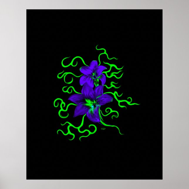 Affiche lys violet sur fond noir (Devant)
