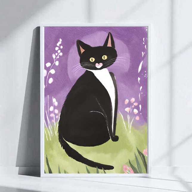 Affiche M. Chonk | Chat Tuxedo Aquarelle Violette (Créateur téléchargé)