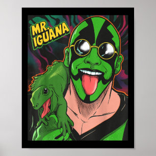 Affiche M. Iguane Langue Dehors Dessin Animé Lutteur Lézar