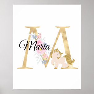Affiche M lettre nom personnalisé monogramme avec poney