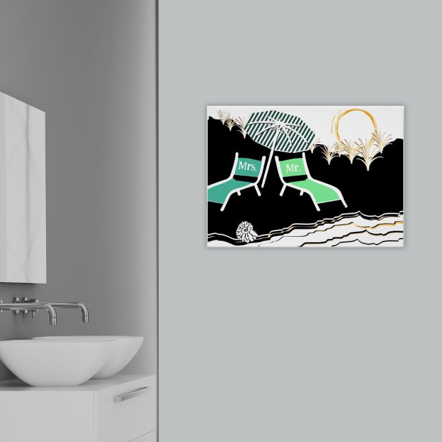 Affiche M. & Mme Turquoise Chaises De Plage Au Sunset Post (Mr & Mrs Turquoise Beach Chairs At Sunset Poster,, Bathroom)