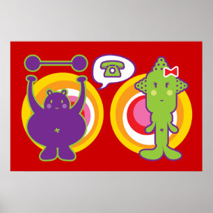 Affiche M. Purple & Mlle Green Personnage de dessin animé 