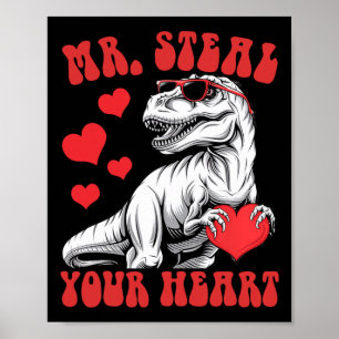 Affiche M. volez votre cœur T-rex dinosaure Saint-Valentin